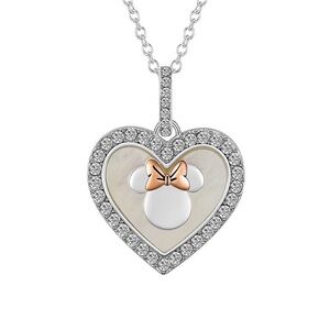 Disney’s Minnie Mouse Silver Plated Cubic Zirconia Lovely Heart Necklace NWT